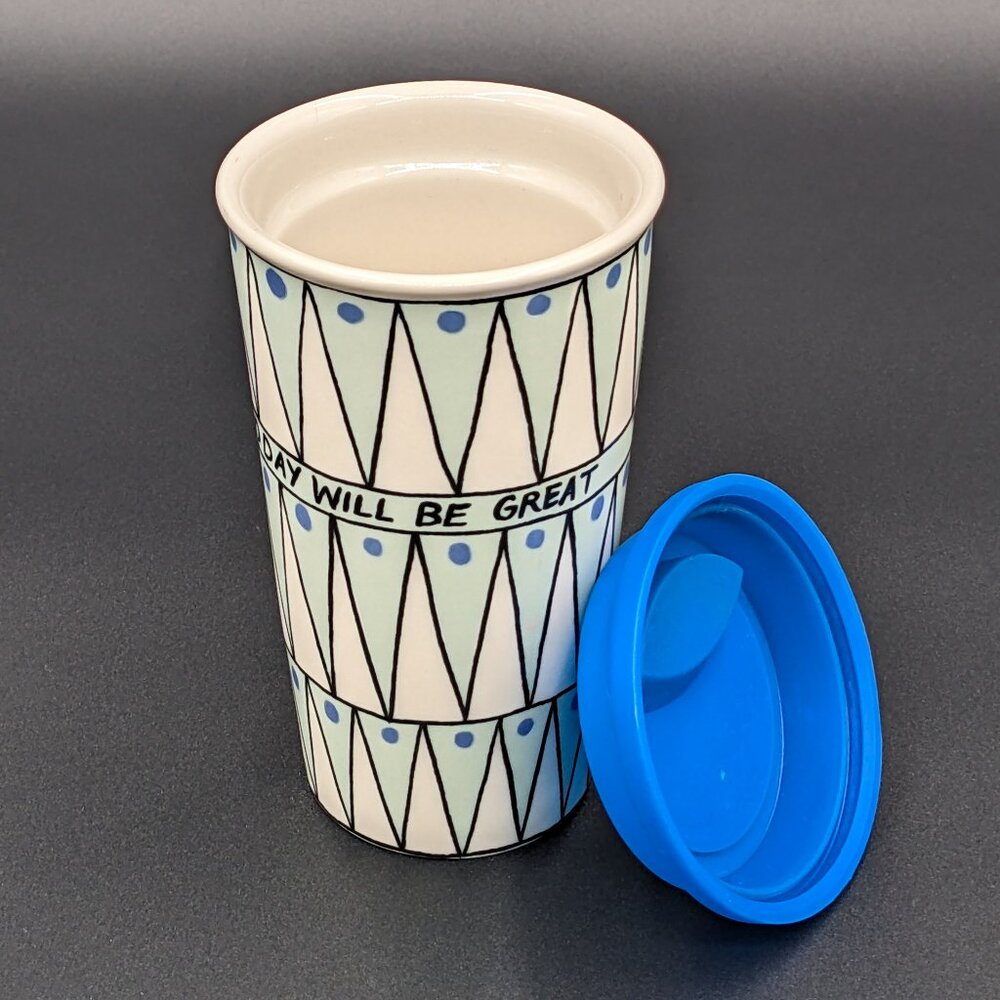 Anthropologie Molly Hatch Sweet Salutations Ceramic Double Wall Travel Mug - Picture 3 of 5